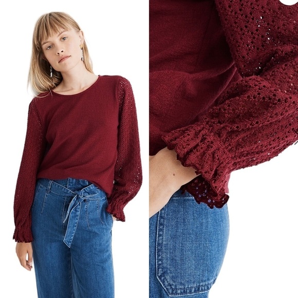Madewell Tops - Madewell Texture & Thread Eyelet Mix Ruffle-Sleeve Top